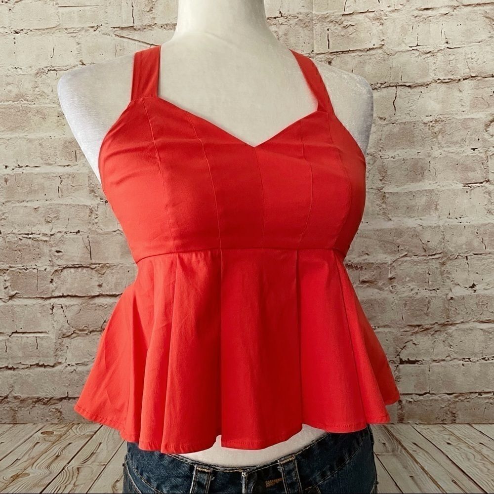 Bebe peplum babydoll cropped top